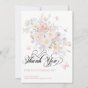 Tarjeta De Agradecimiento Bebé en el Baby Shower de la mariposa de flores si