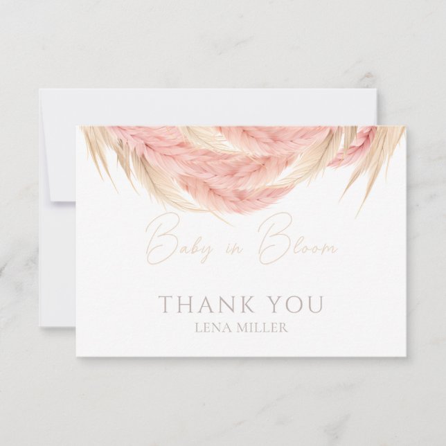 Tarjeta De Agradecimiento Bebé en el Bloom Pampas Grass Baby Shower (Anverso)