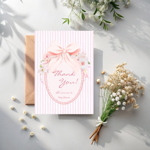 Tarjeta De Agradecimiento Bebé en flor retro lazo preppy baby shower