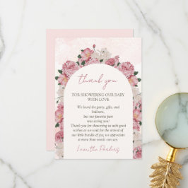 Tarjeta De Agradecimiento Bebé en flor rosa Baby Shower