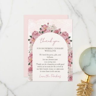 Tarjeta De Agradecimiento Bebé en flor rosa Baby Shower