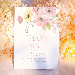 Tarjeta De Agradecimiento Bebé en Flor Rosa Claro Niña Baby Shower Floral