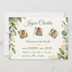 Tarjeta De Agradecimiento Bebé en Flor Sálvia Verde Botánico