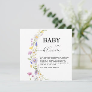 Tarjeta De Agradecimiento Bebé en Flor Silvestre Fiesta de Bebé Floral