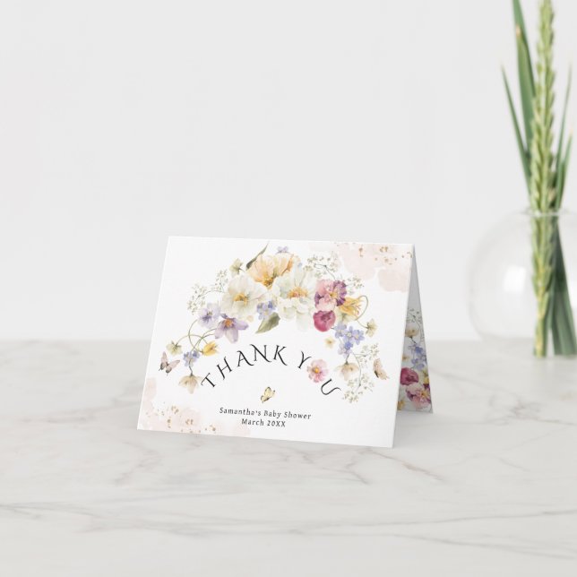 Tarjeta De Agradecimiento Bebé en flor Wildflower Rustic Baby Shower (Anverso)