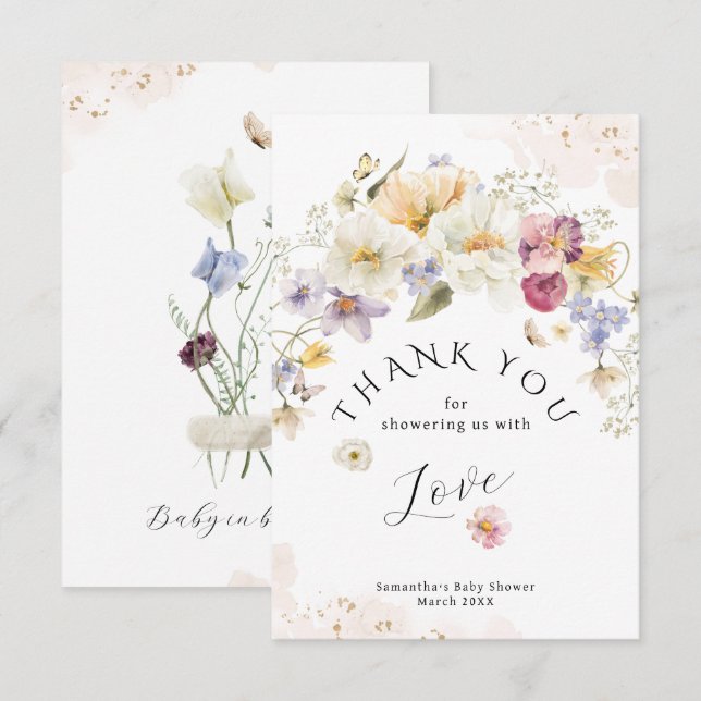 Tarjeta De Agradecimiento Bebé en flor Wildflower Rustic Baby Shower (Anverso / Reverso)