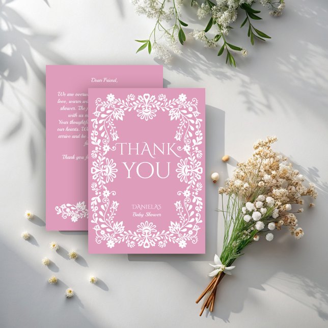 Tarjeta De Agradecimiento Bebé en una polvorienta ducha de bebé mexicana ros (Baby in bloom dusty pink Mexican baby shower Thank You Cards baby girl baby shower thank you cards)