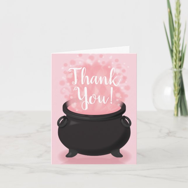 Tarjeta De Agradecimiento Bebé está preparando ducha de brujas Chica rosa gó (Anverso)
