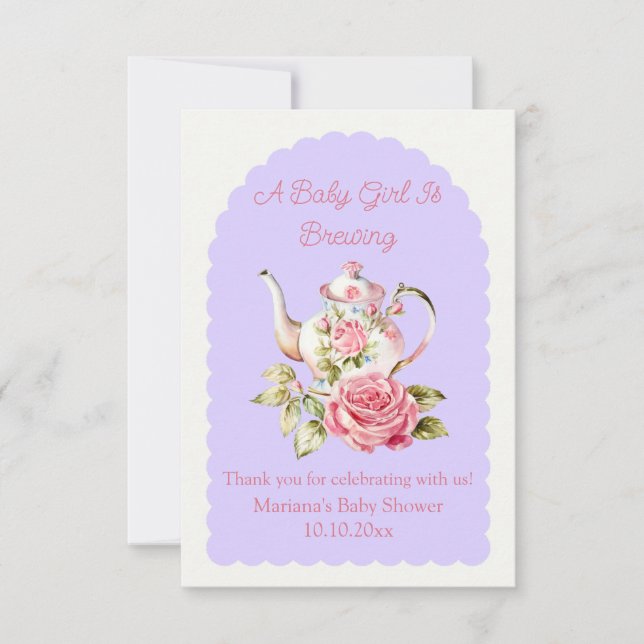 Tarjeta De Agradecimiento bebé está preparando té con flores fiesta de bebé (Anverso)