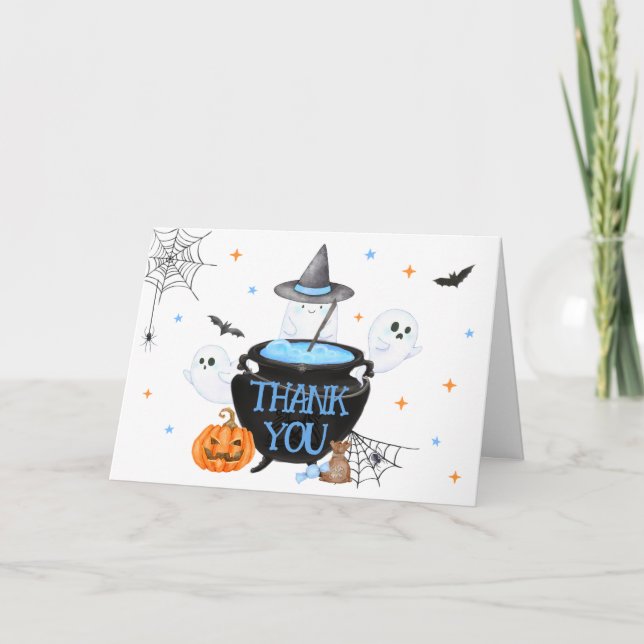 Tarjeta De Agradecimiento Bebé fantasma azul se prepara Baby Shower (Anverso)