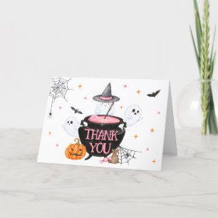 Tarjeta De Agradecimiento Bebé fantasma rosa en Halloween está preparando Ba