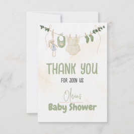 Tarjeta De Agradecimiento Bebé floral color agua verde y beige delgado Sh