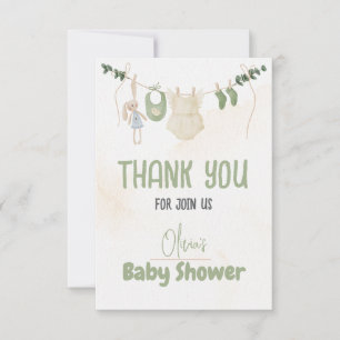 Tarjeta De Agradecimiento Bebé floral color agua verde y beige delgado Sh