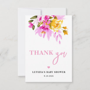 Tarjeta De Agradecimiento Bebé floral rosa en flor, baby shower
