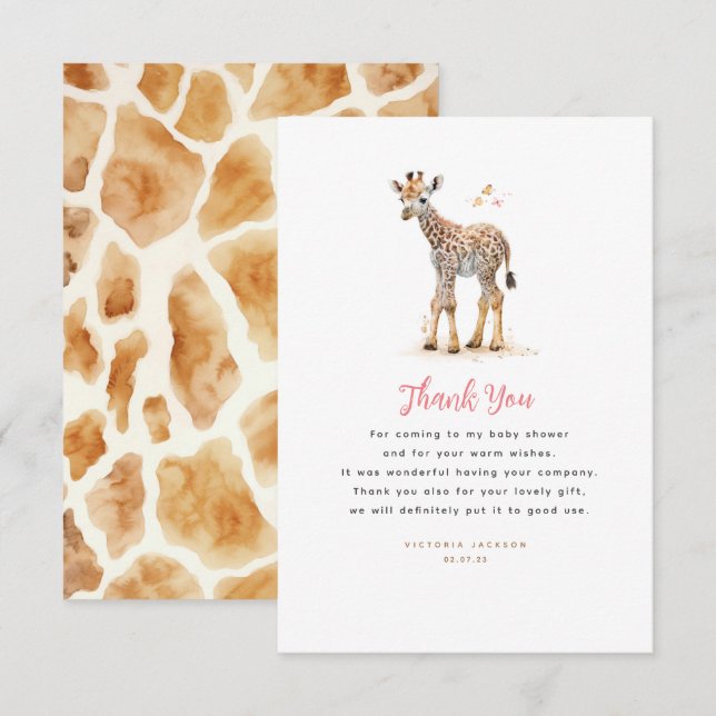 Tarjeta De Agradecimiento Bebé Giraffe Cute Moderno Pequeño Gracias (Anverso / Reverso)
