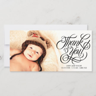 Tarjeta De Agradecimiento Bebé Gracias Calligraphy Overlay Photo Cards