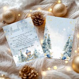 Tarjeta De Agradecimiento Bebé hace frío afuera Oso de invierno │Azul Oro