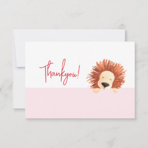 Tarjeta De Agradecimiento Bebé león Rosa Primer cumpleaños