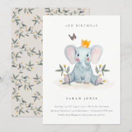 Tarjeta De Agradecimiento Bebé lindo Elefante Foliage Cualquier edad Invitac