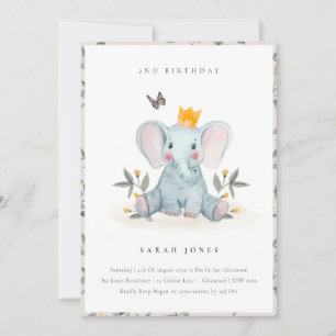 Tarjeta De Agradecimiento Bebé lindo Elefante Foliage Cualquier edad Invitac