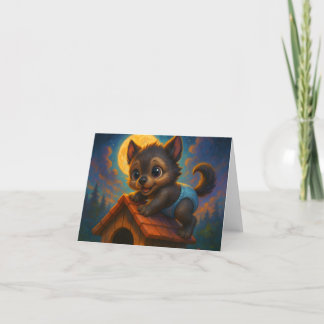 Tarjeta De Agradecimiento Bebé lindo Werewolf en arte de fantasía en casa de