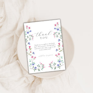 Tarjeta De Agradecimiento Bebé minimalista en el florecimiento de flores sil