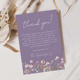 Tarjeta De Agradecimiento Bebé morado de flores silvestres en Baby Shower en