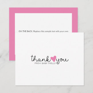 Tarjeta De Agradecimiento Bebé Niña Cumpleaños Corazón Rosa Gracias