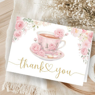 Tarjeta De Agradecimiento Bebé Niña Regalo de Ducha de Té Rosa Floral Doble 