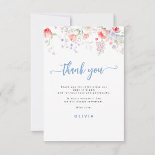 Tarjeta De Agradecimiento Bebé niño floral de flor silvestre azul en ducha d