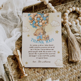 Tarjeta De Agradecimiento Bebé oso de peluche globos azules Baby Shower