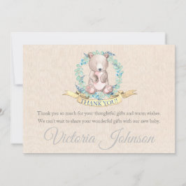 Tarjeta De Agradecimiento Bebé Oso Floral Acuarela para Niños Baby Shower