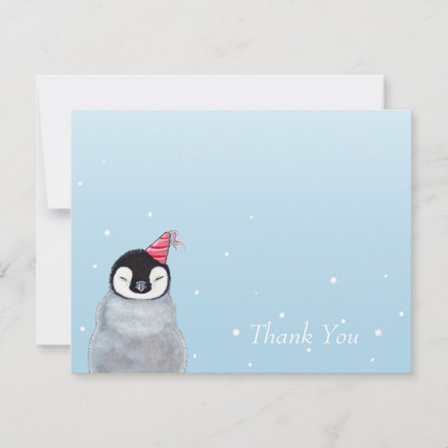 Tarjeta De Agradecimiento Bebé Pingüino Adorable con Sombrero de Fiesta Grac (Anverso)