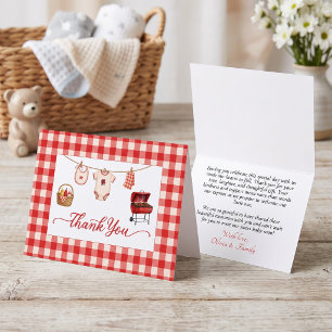 Tarjeta De Agradecimiento Bebé Q Baby Shower Ropa de Cama a Cuadros y Parril