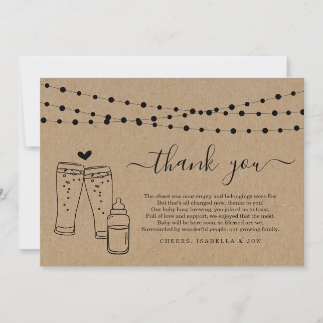 Tarjeta De Agradecimiento Bebé que elabora cerveza Baby Shower (Anverso)