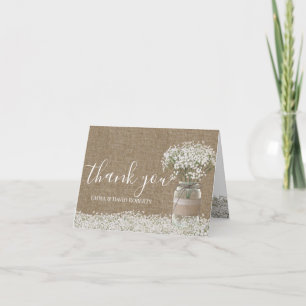 Tarjeta De Agradecimiento Bebé respira floral Jar Rustic Burlap Gracias