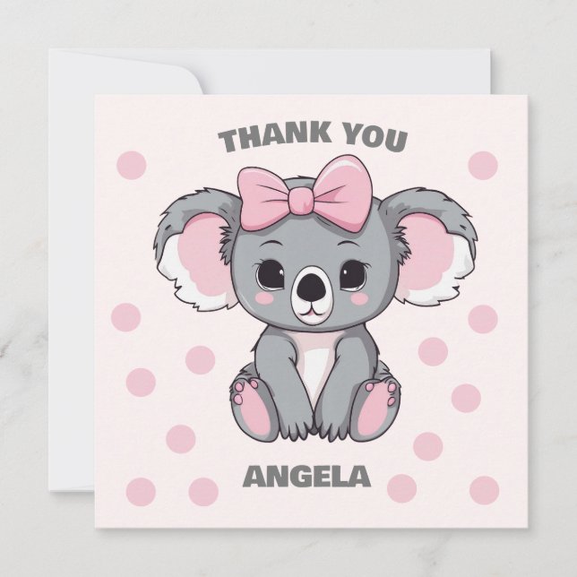 Tarjeta De Agradecimiento Bebé rosa Koala Bear (Anverso)