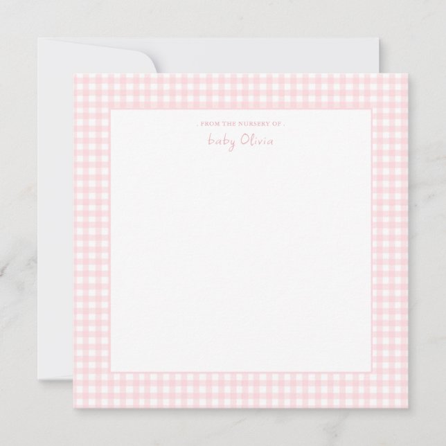 Tarjeta De Agradecimiento Bebé rosa y blanco de gingham Square (Anverso)