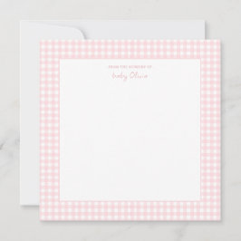 Tarjeta De Agradecimiento Bebé rosa y blanco de gingham Square