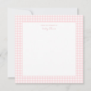 Tarjeta De Agradecimiento Bebé rosa y blanco de gingham Square