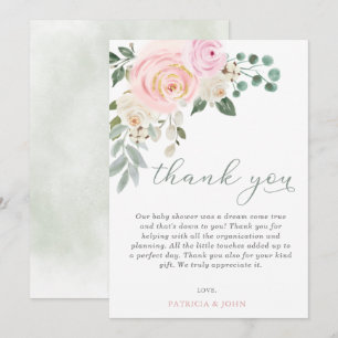 Tarjeta De Agradecimiento Bebé sabio en Baby Shower, Chica floral rosa en fl
