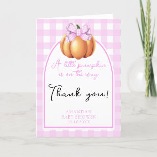 Tarjeta De Agradecimiento Bebé shower de calabaza con arco de lazo rosa