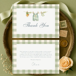 Tarjeta De Agradecimiento Bebé shower de gingham verde salvia cultivado loca