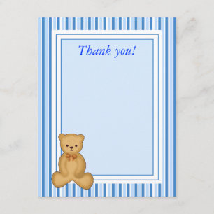 Tarjeta De Agradecimiento BEBÉ TEDDY OSO AZUL Stripe Flat Gracias