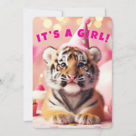 Tarjeta De Agradecimiento Bebé Tigre mate bebé revelar Chica rosado