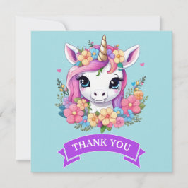 Tarjeta De Agradecimiento Bebé Unicornio Mágico con Flores