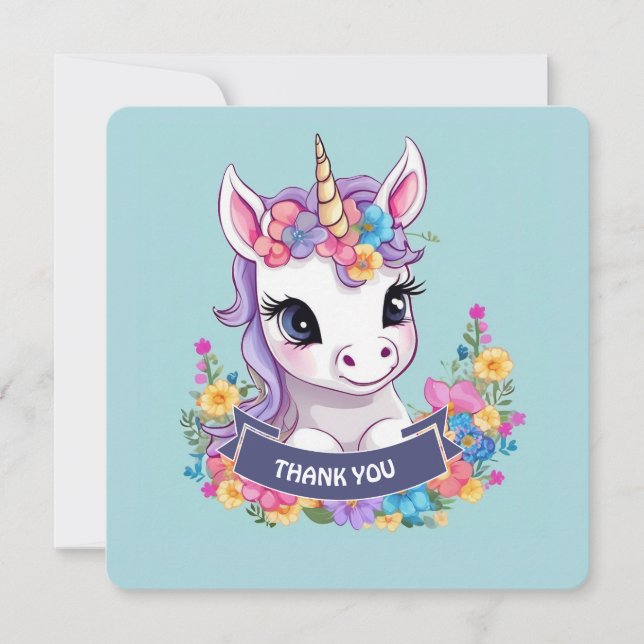 Tarjeta De Agradecimiento Bebé Unicornio Mágico Dulce (Anverso)