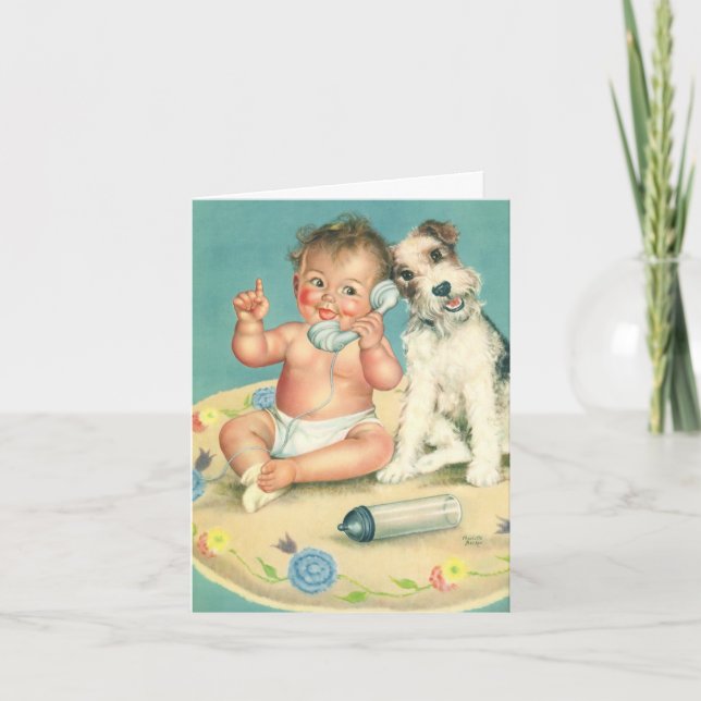 Tarjeta De Agradecimiento Bebé ventilado por teléfono Perro cachorro gracias (Anverso)