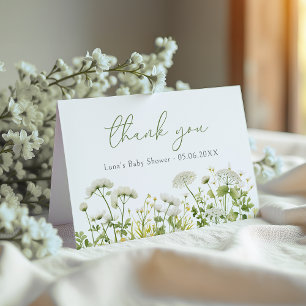 Tarjeta De Agradecimiento Bebé verde en el florecimiento de la flor silvestr