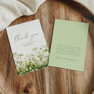 Tarjeta De Agradecimiento Bebé verde en flor de bebé silvestre Shower Flat